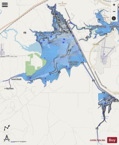 Twin Buttes Reservoir depth contour Map - i-Boating App - Streets