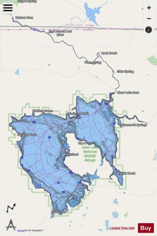 Clear Lake Reservoir depth contour Map - i-Boating App - Streets