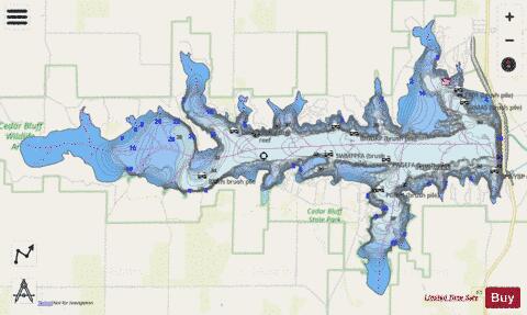 Cedar Bluff Reservoir depth contour Map - i-Boating App - Streets