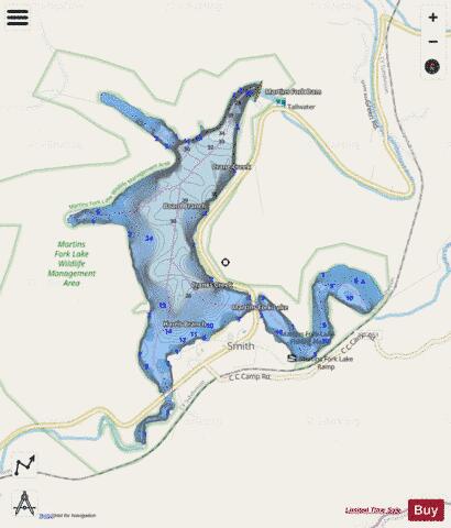 Martins Fork Lake depth contour Map - i-Boating App - Streets
