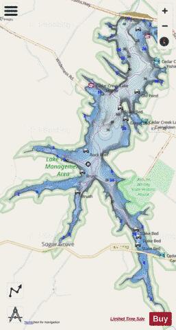 Cedar Creek Lake depth contour Map - i-Boating App - Streets