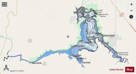 Angostura Reservoir depth contour Map - i-Boating App - Streets