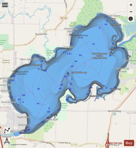Lake Koshkonong depth contour Map - i-Boating App - Streets