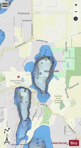 Upper Nashotah Lake depth contour Map - i-Boating App - Streets