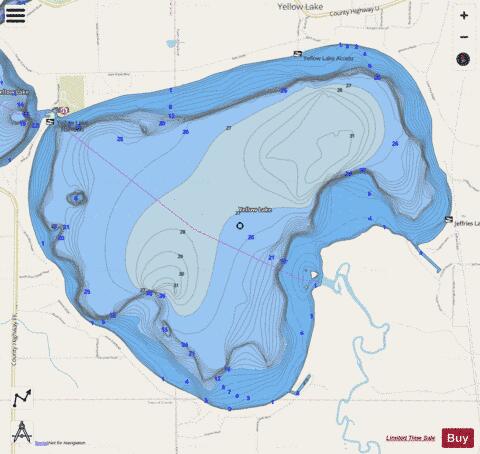 Yellow Lake depth contour Map - i-Boating App - Streets