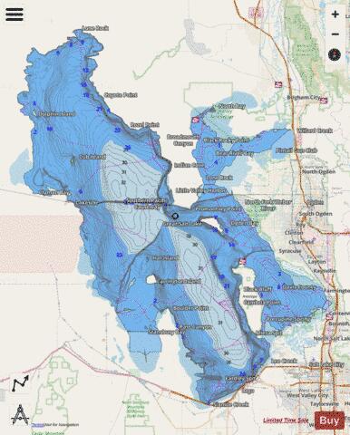 Great Salt Lake depth contour Map - i-Boating App - Streets
