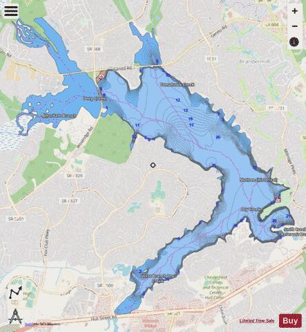 Swift Creek Reservoir depth contour Map - i-Boating App - Streets
