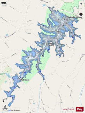 Hunting Run Reservoir depth contour Map - i-Boating App - Streets