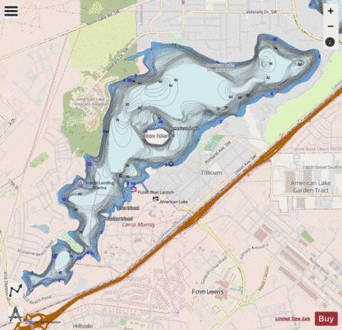 American Lake depth contour Map - i-Boating App - Streets