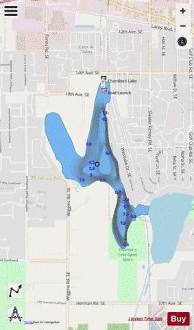 Chambers Lake depth contour Map - i-Boating App - Streets