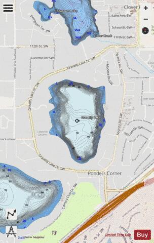 Gravelly Lake depth contour Map - i-Boating App - Streets