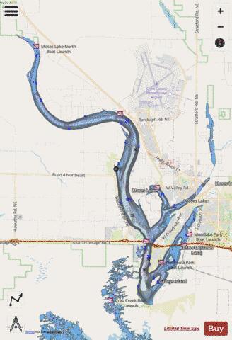 Moses Lake depth contour Map - i-Boating App - Streets