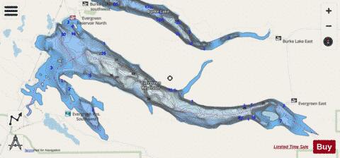 Evergreen Reservoir depth contour Map - i-Boating App - Streets