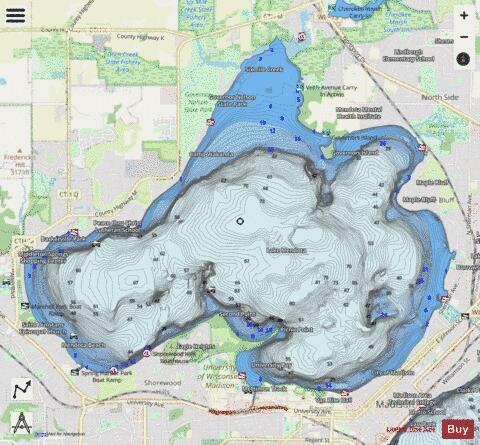 Lake Mendota depth contour Map - i-Boating App - Streets