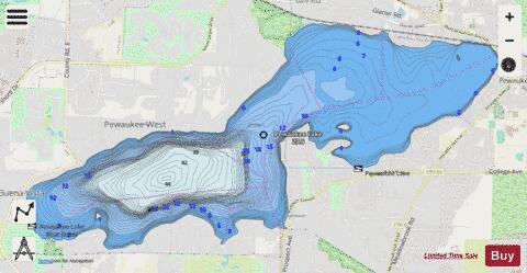 Pewaukee Lake 27.6 depth contour Map - i-Boating App - Streets