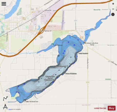 Lake Delavan 36 depth contour Map - i-Boating App - Streets