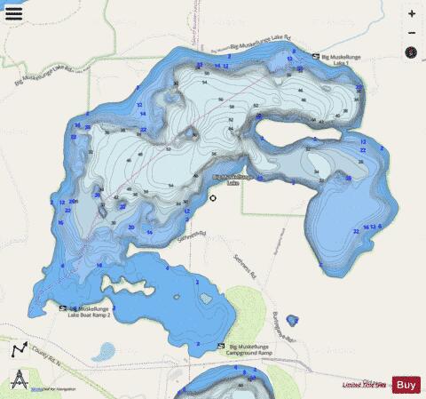 Big Muskellunge Lake depth contour Map - i-Boating App - Streets